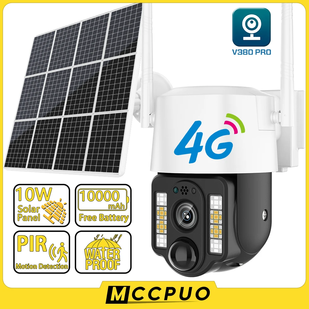 

Mccpuo 5MP 4G SIM Card PTZ IP Camera CCTV PIR Motion Detection Solar Surveillance Camera Waterproof 30M Colorful Night Vision