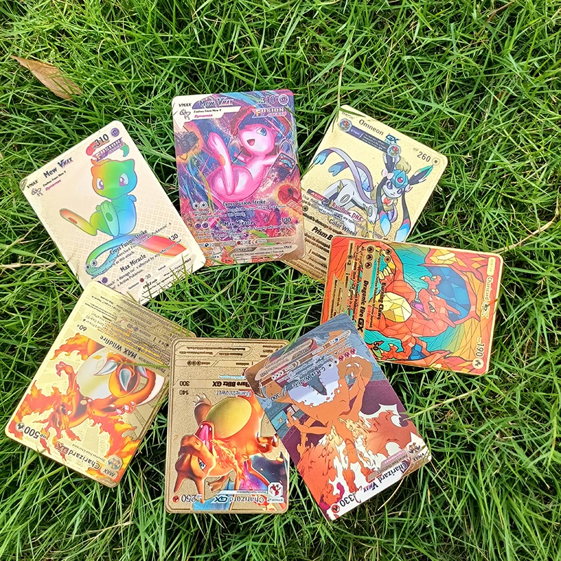 Metal Pokemon Cards Charizard Iron Cards Pikachu Arceus Mewtwo Lucario  Eevee Shiny Letters Vstar Vmax Spanish Gold Card Game - AliExpress