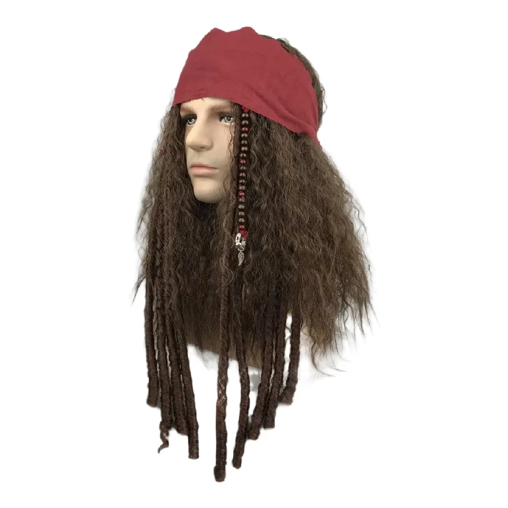 Pirate Wig Cosplay Jack Sparrow Captain Wigs Accessories Synthetic Hair Halloween Party Costume Props