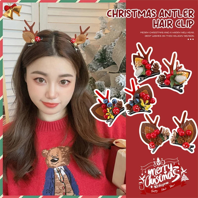 

1 пара милых рождественских оленей с боковыми зажимами женские заколки для волос для девочек заколки для рождественской вечеринки для детей головные уборы для косплея