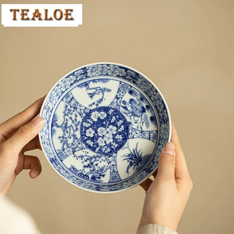 170ml Jingdezhen Antique Blue And White Gaiwan Aesthetic Twelve Gods Of Flowers Tea Tureen Tea Making Cover Bowl Cafes Craft