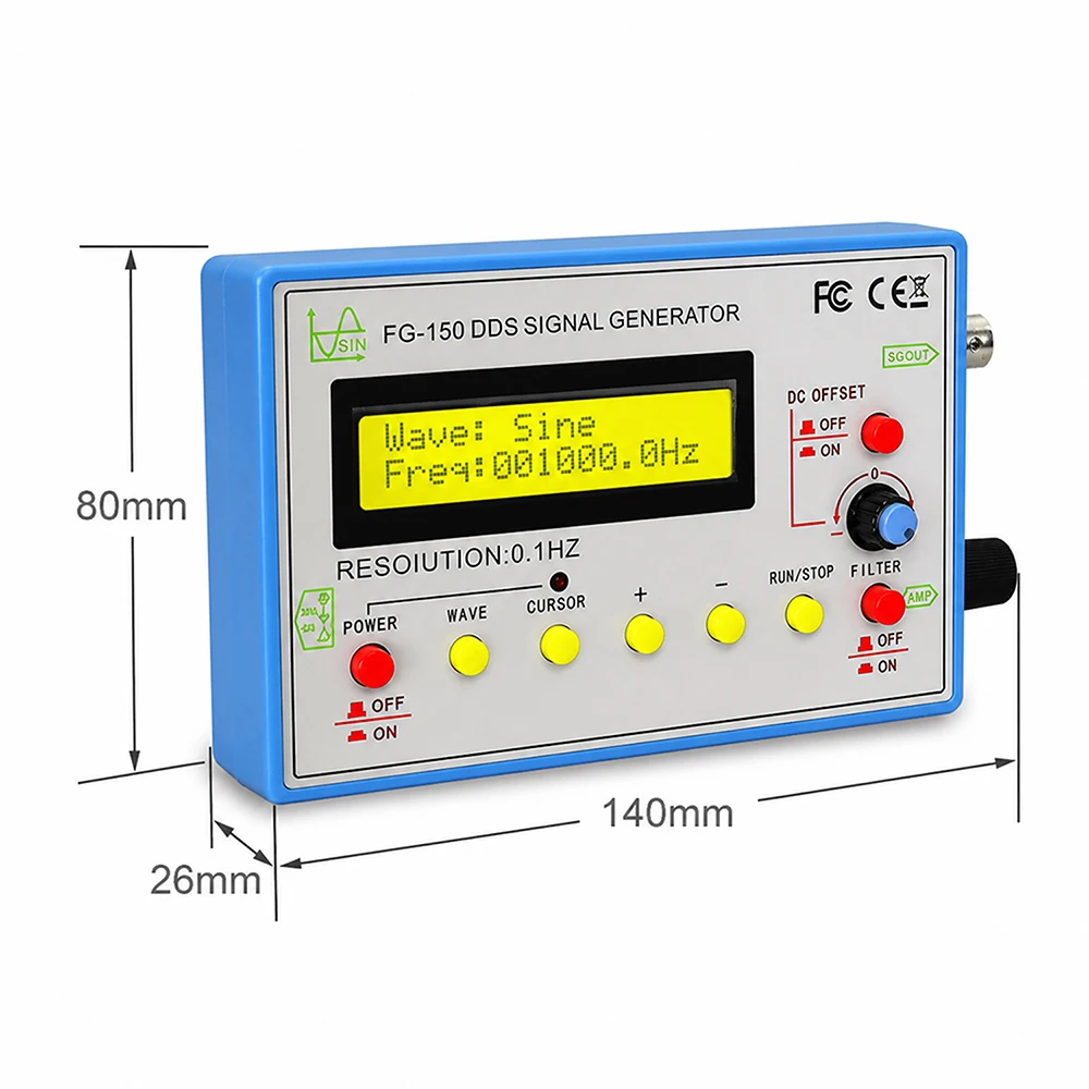 Advanced DDS Function Signal Generator Frequency Counter with Adjustable Waveforms and Duty Cycle, 0.1Hz - 500KHz Range