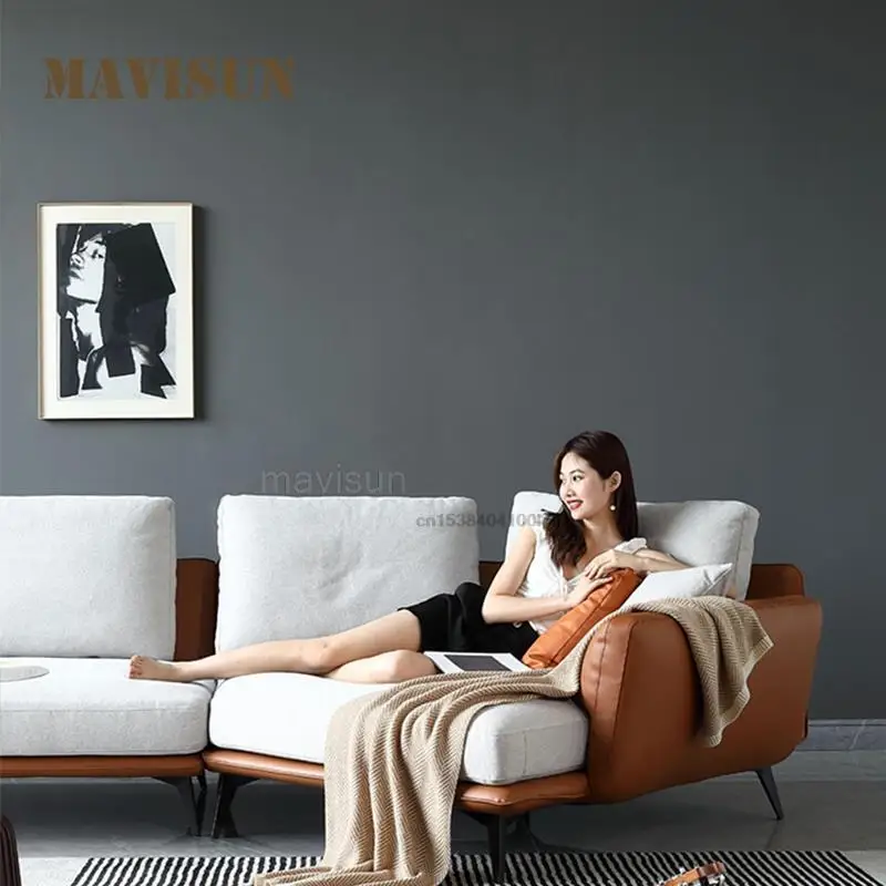 Light Luxury High-End Living Room Fabric Curved Sofa Italian Minimalist Corner Chaise Lounge L-Shaped Sofa Combination Furniture