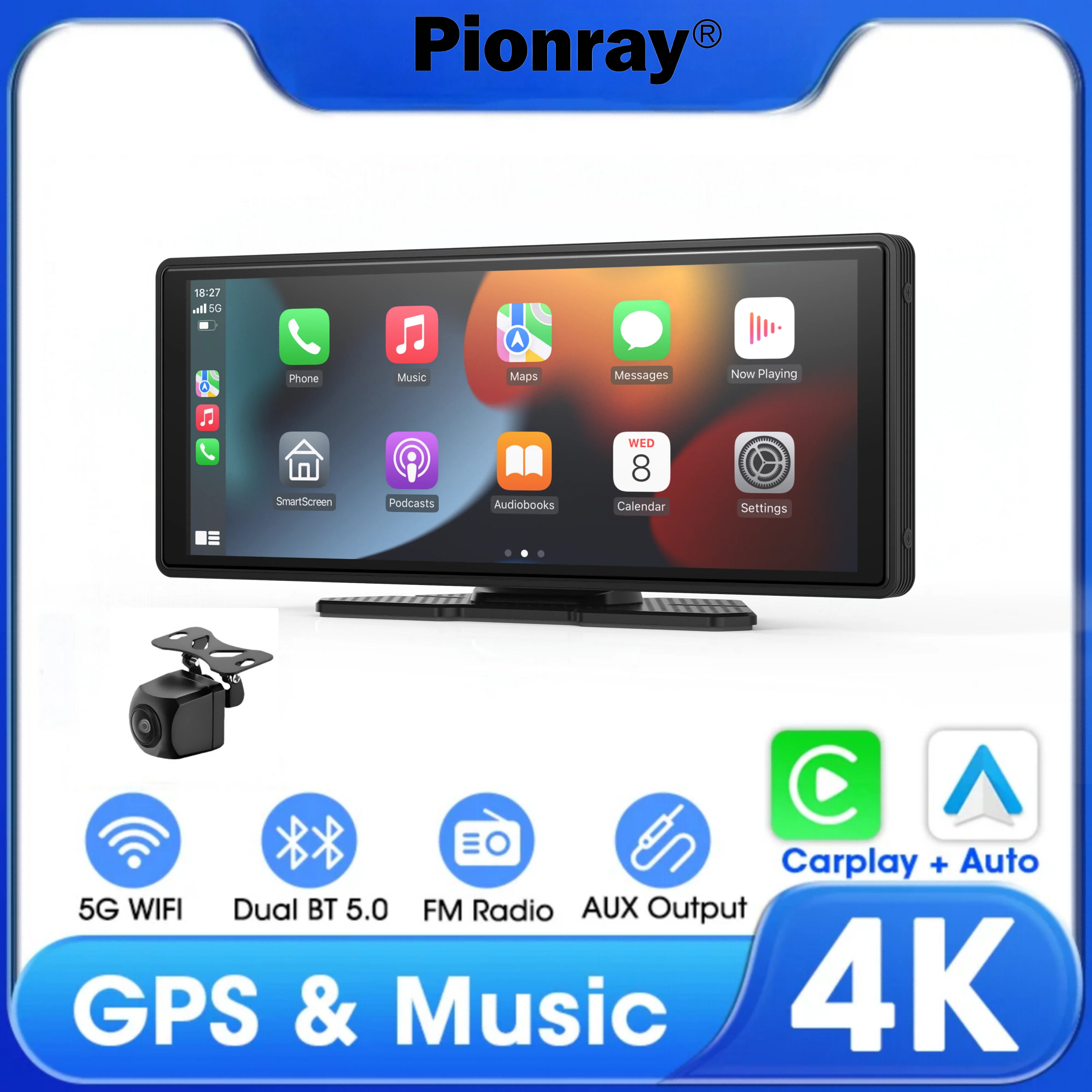 Radio para Auto de 9 Pulgadas, Inalámbrico, Android Auto, Carplay, Phonelink, Bluetooth 5.0, WiFi, Reproductor FM MP5 1