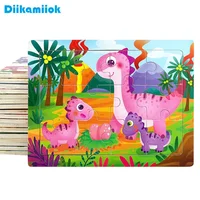 1pc 11*15cm Wooden Jigsaw Puzzle Cartoon Animal Parent-child Theme Puzzles Game Kids Montessori Educational Toys for Children 1