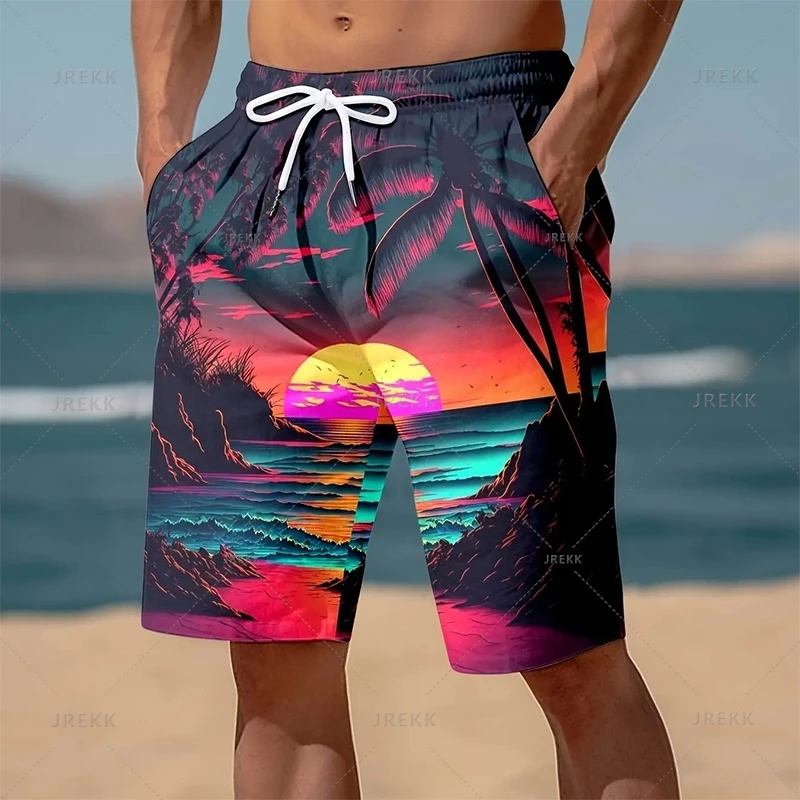 Summer Hawaiian 3D Printed Palm Trees Beach Shorts For Men Coconut Trees Graphic Swimming Trunks Women Fashion Board Shorts Pant 5