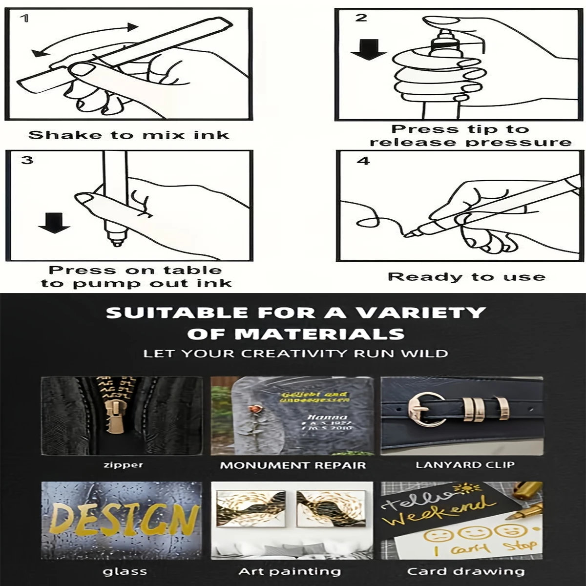 4팩 묶음 묘비펜: 금색 2개 & 은색 2개, 퇴색된 묘비 및 화강암 문구 복원을 위한 내후성 유성 기반 미세 팁 펜