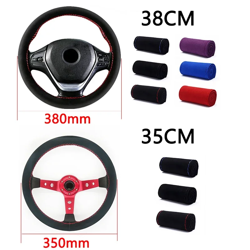 35cm/38CM Premium Fur Steering Wheel Cover Braiding Car Steering Wheel Case Non-slip Suede Matte Leather Braiding Steering Wheel Cover