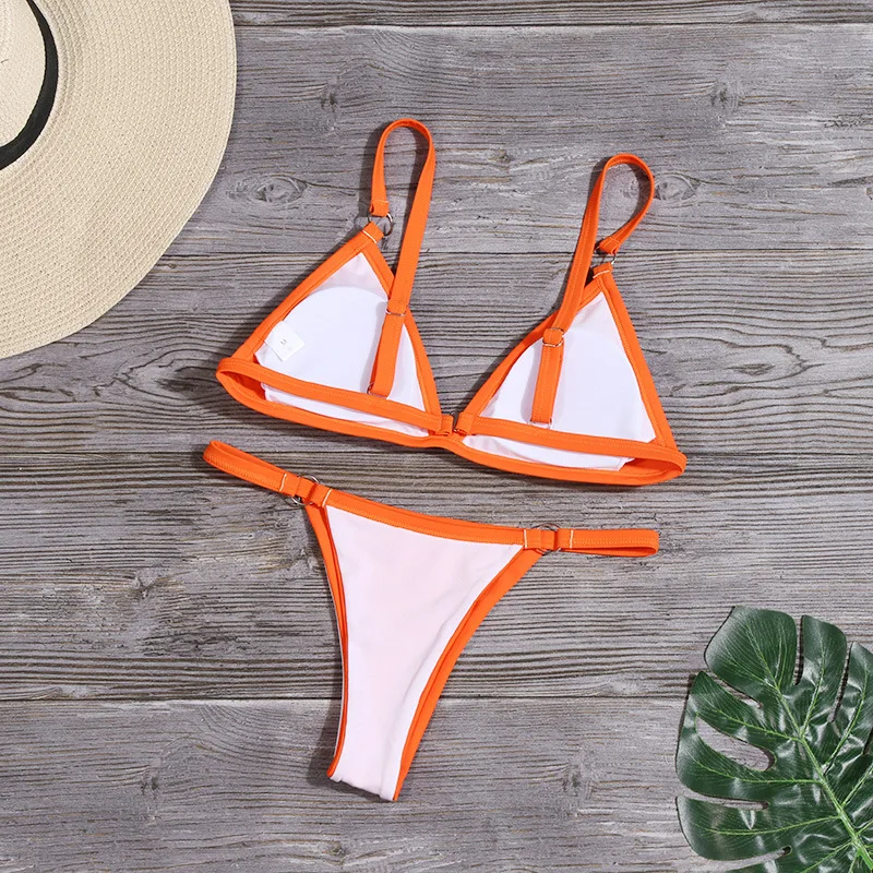 Women's Swimwear Sexy V Neck Bikini Set Beachwear Biquini Two Piece Summer Swim Suits Thong Bathing Suit 2022 Brazilian Swimsuit triangle bikini set