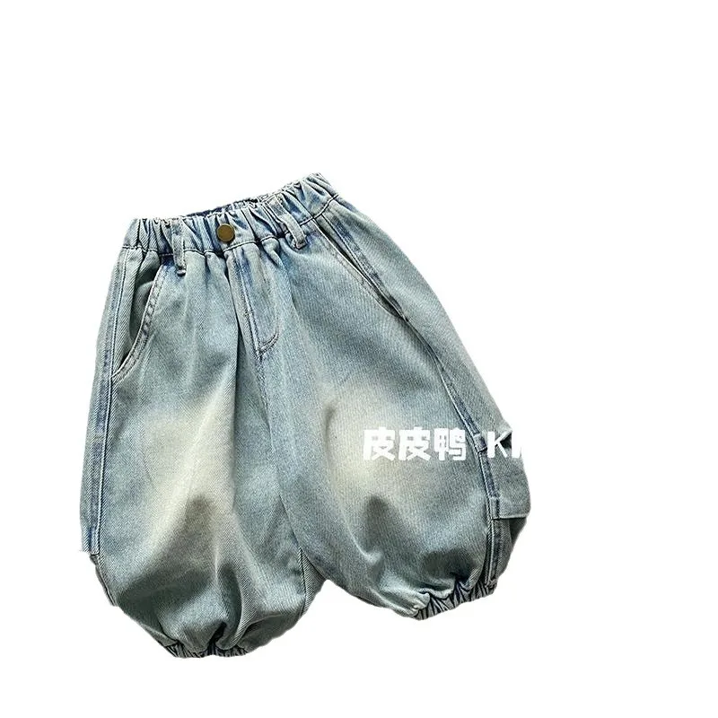 Spring Autumn Children Boys Jeans Cotton Letter Sticker Infant Babys Boys Denim Pants Loose Retro Water-washed Toddler Boy Pants