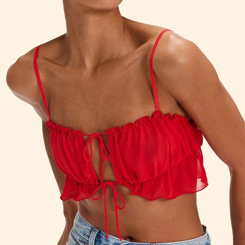 Red Lingerie For Christmas Day And New Year Cute Bra Top Off Shoulder Lenceria Sexy Intimates Fashion Ruffles Bralette Underwear