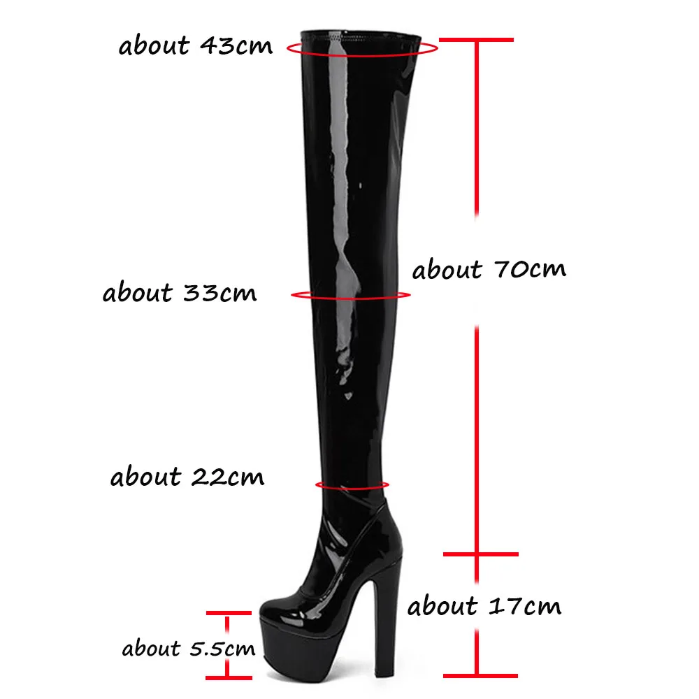 Sexy Over Knee High Boots Women Spike High Heels Zip Thick Platform Elastic Boots women high heel boots