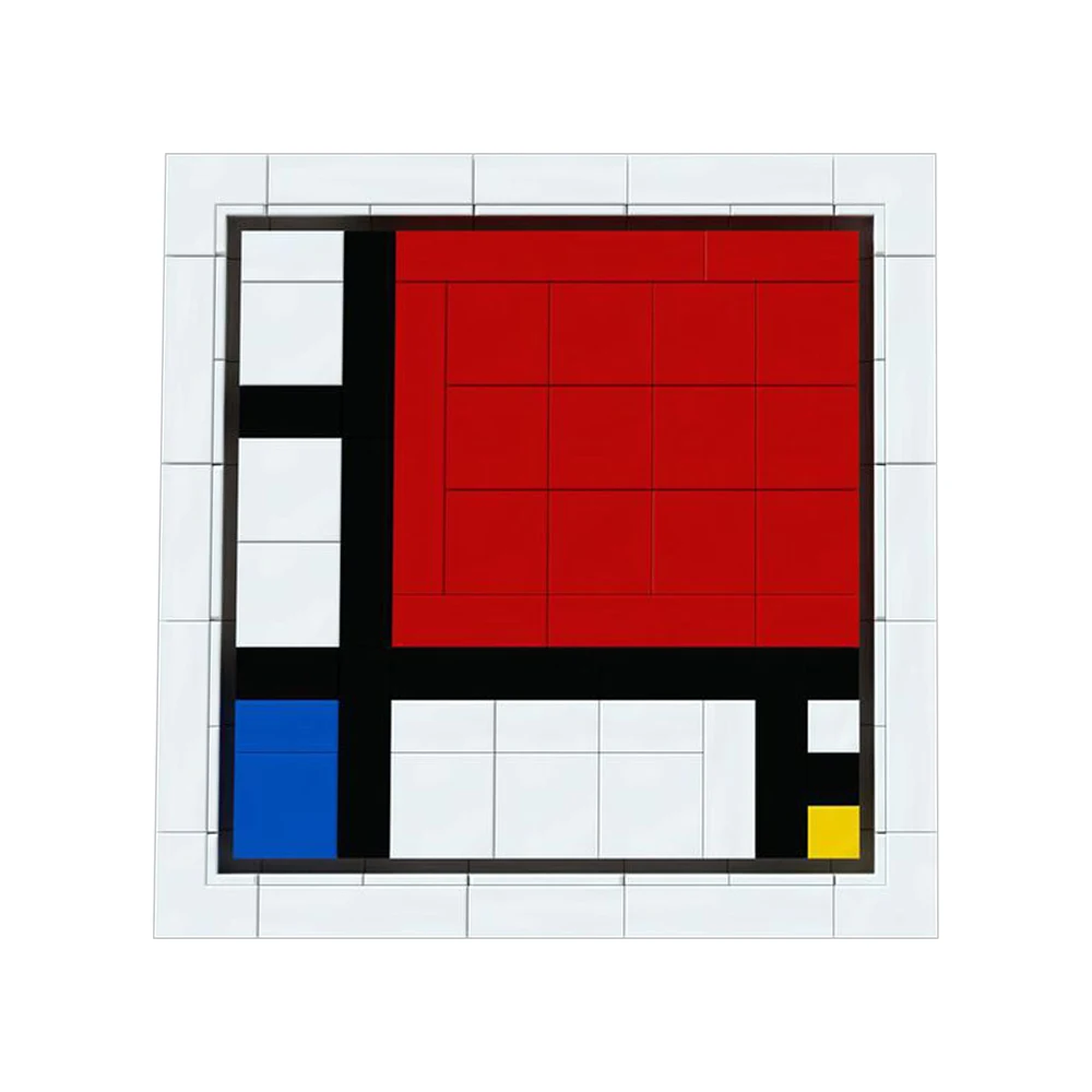 Gobricks Moc 3D Art Decorativo Buiding Blocks Piet Mondrian Bricks Composizione Con Rosso Blu E Giallo Mattoni Astratti Giocattolo Regalo