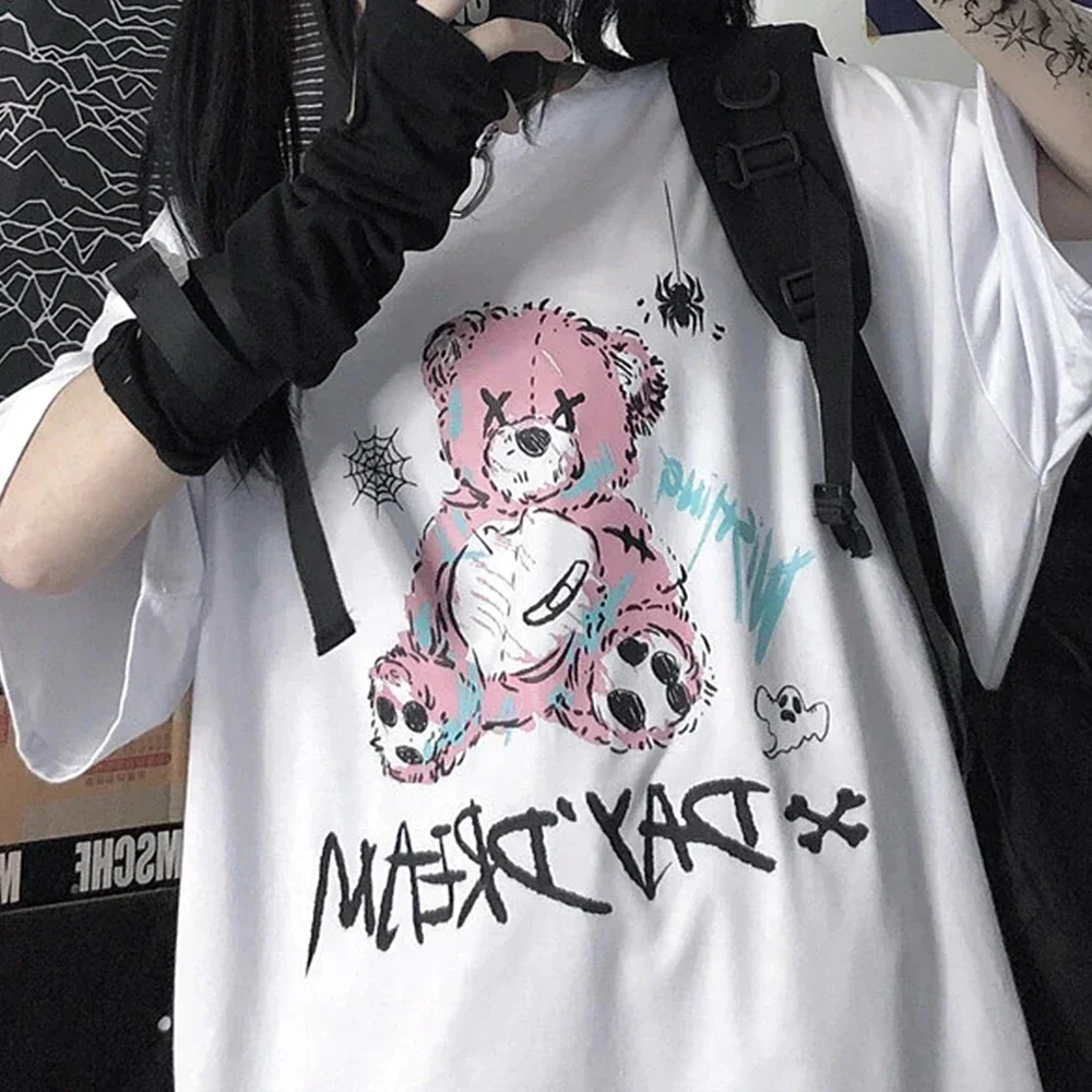 

Kawaii Anime Women T-shirt Streetwear Y2k Tops Little Bear Goth Printing Female T-shirt Unisex Short Sleeve Oversized T-shirt