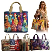 Sac fourre-tout matelassé vintage tendance, motifs imprimés en 3D, grande capacité, sac de voyage léger en toile de coton, accessoire pour femme 1