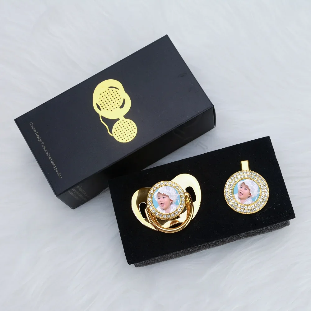 MIYOCAR custom any name photo gold bling pacifier and pacifier clip BPA free dummy bling amazing design P-P 2