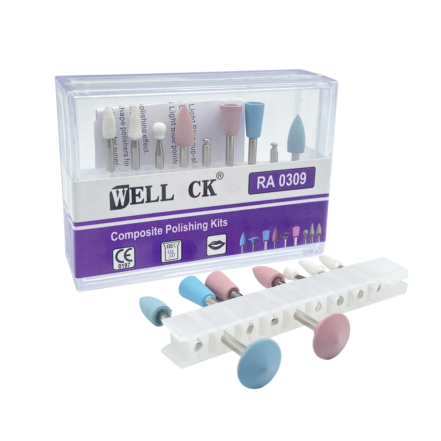 Dental Composite Polishing Kit RA 0309 For Low-Speed Handpiece - Rubber Finishing Burs, Latch-Type Shank