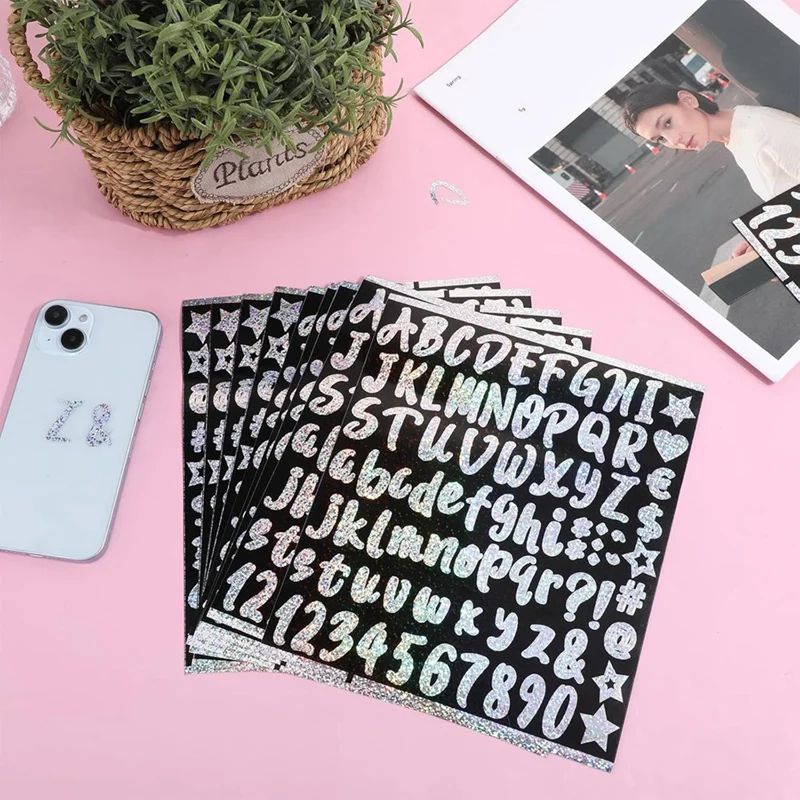 10 Sheets Stanley-Cup Vinyl Letters Stickers,Self-Adhesive Glitter Letter Name Stickers, Colorful Glitter Vinyl Alphabet
