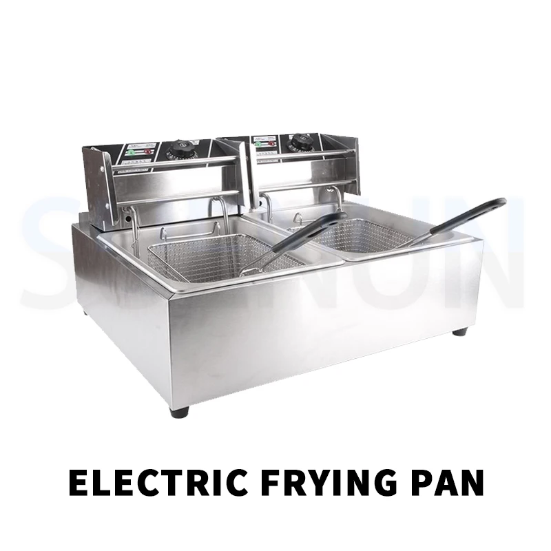 Double Tank Electric Fryer With Detachable Oil Filter Basket And Lid Stainless Steel Automatic Constant Temperature Fryer