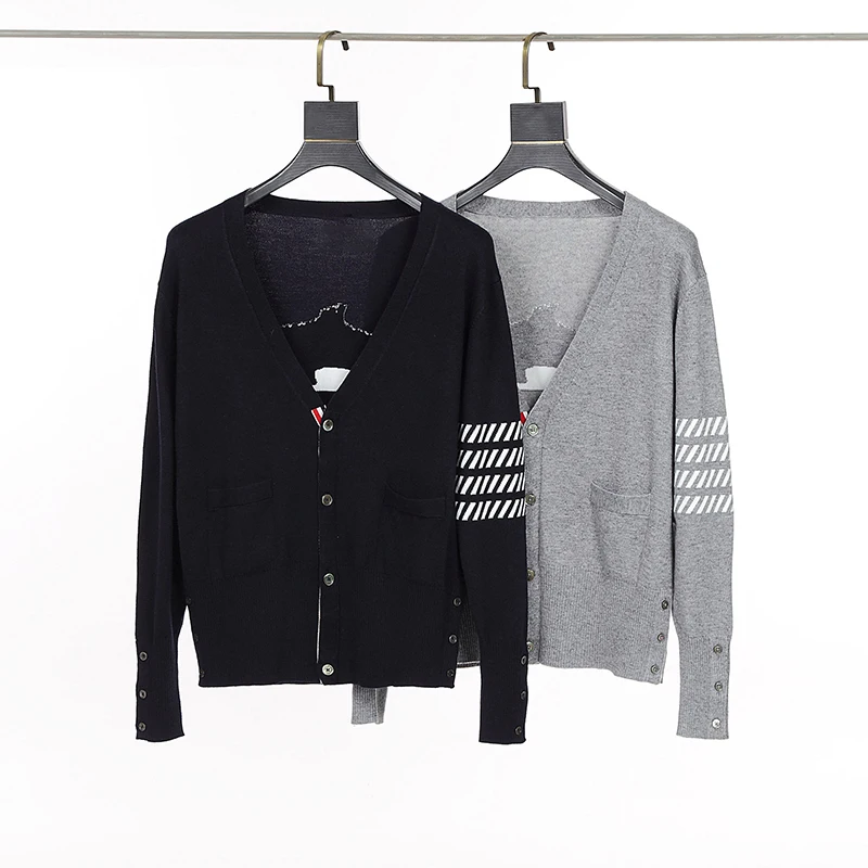 

TB THOM Sweater Men's Original Preppy Embroidered The Dolphins Design Knitted Cardigan High Quality Unisex Cardigan TB Coat