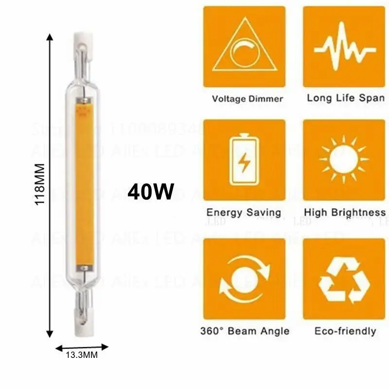 2022 R7S LED COB 유리관 78mm 118mm 고성능 J78 J118 전구 AC110V 120V 130V 220V 230V 240V 가정 할로겐 램프를 대체하십시오