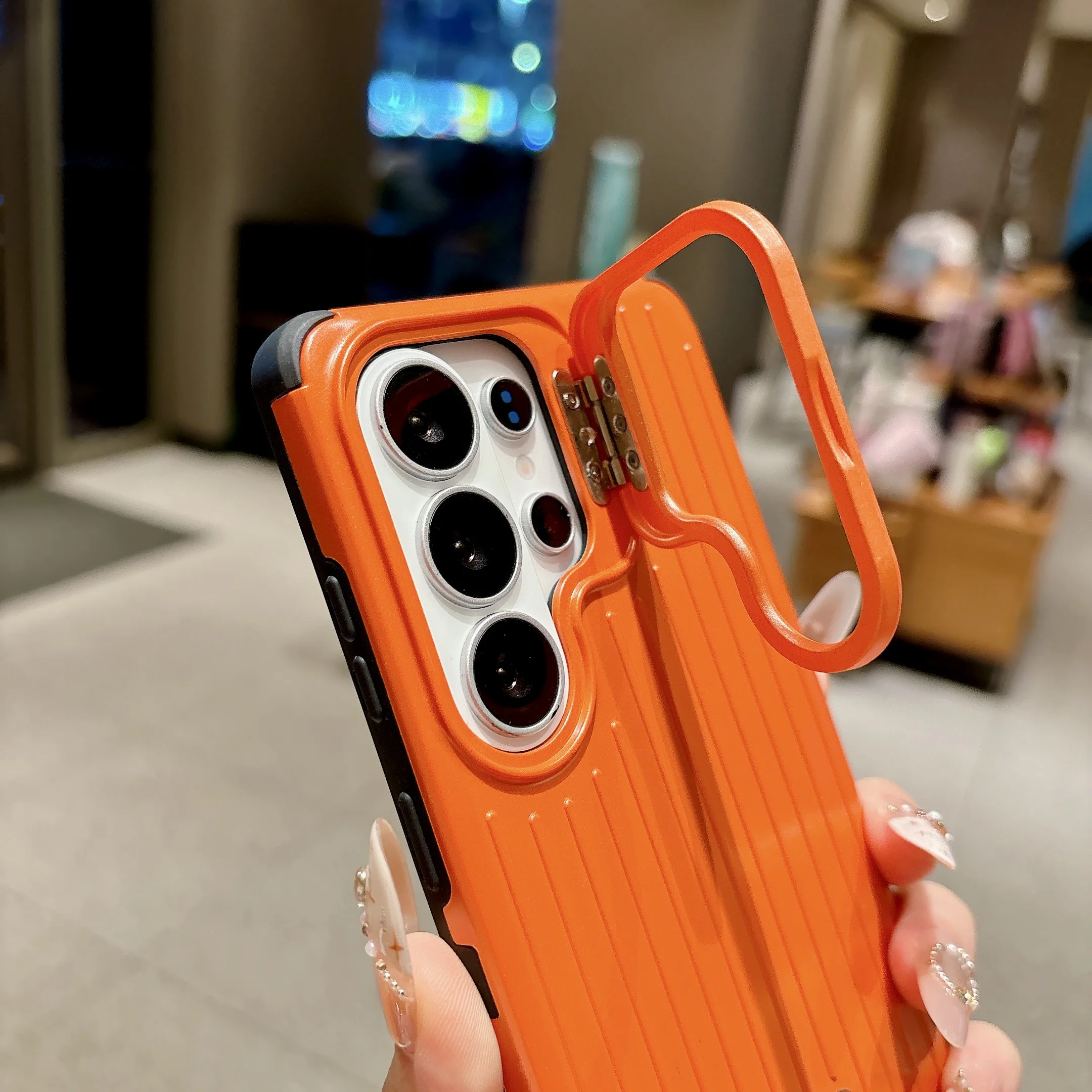Matte 3D Stripe Pattern Suitcase Case with Camera Lens Protection