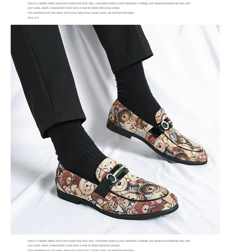 Luxus Bär Druck Männer Müßiggänger Marke Designer Mokassin Mann Gestickte Wohnungen Casual Slip Auf Schuhe Männer Spitz Hochzeit Schuhe – Detail 17