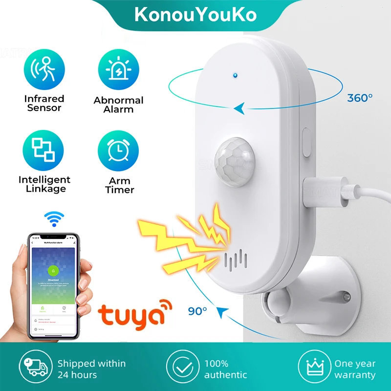 

Tuya WiFi PIR Motion Sensor Human 80dB Sound Body Presence Detector with Arm TimingSecurity Protection Alarm System Smart Life