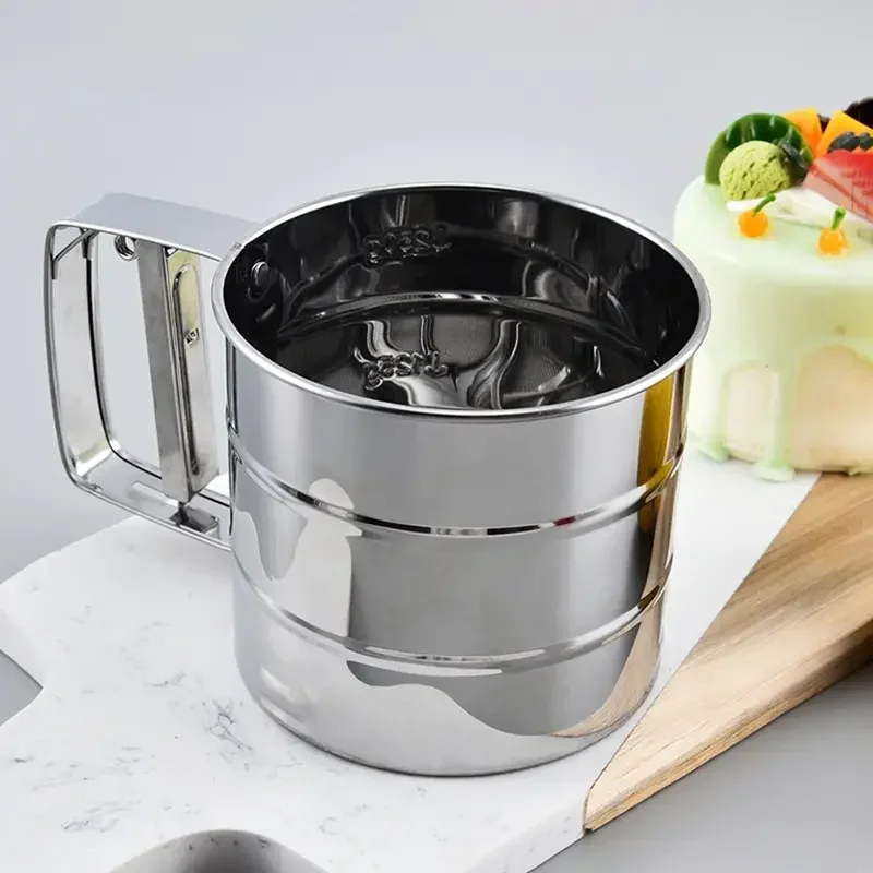 Flour sifter baking tools powder sieve powder sugar shaker 1pc Stainless steel flour sifter for baking powder sugar shaker with hand press design fine mesh flour sifter sieve