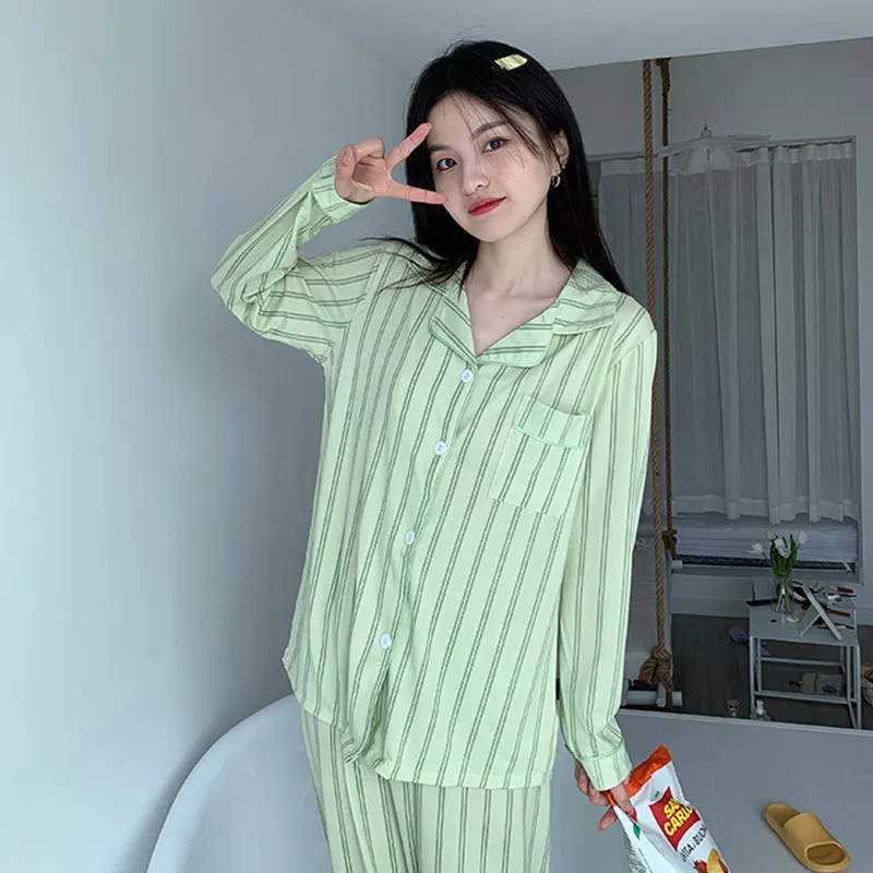 Women 2 Pieces Pajamas Sets Cute Ladies Pijama Print Female Pyjama Sleepwear Long Sleeve Shirt Pants Suit Homewear Loungewear