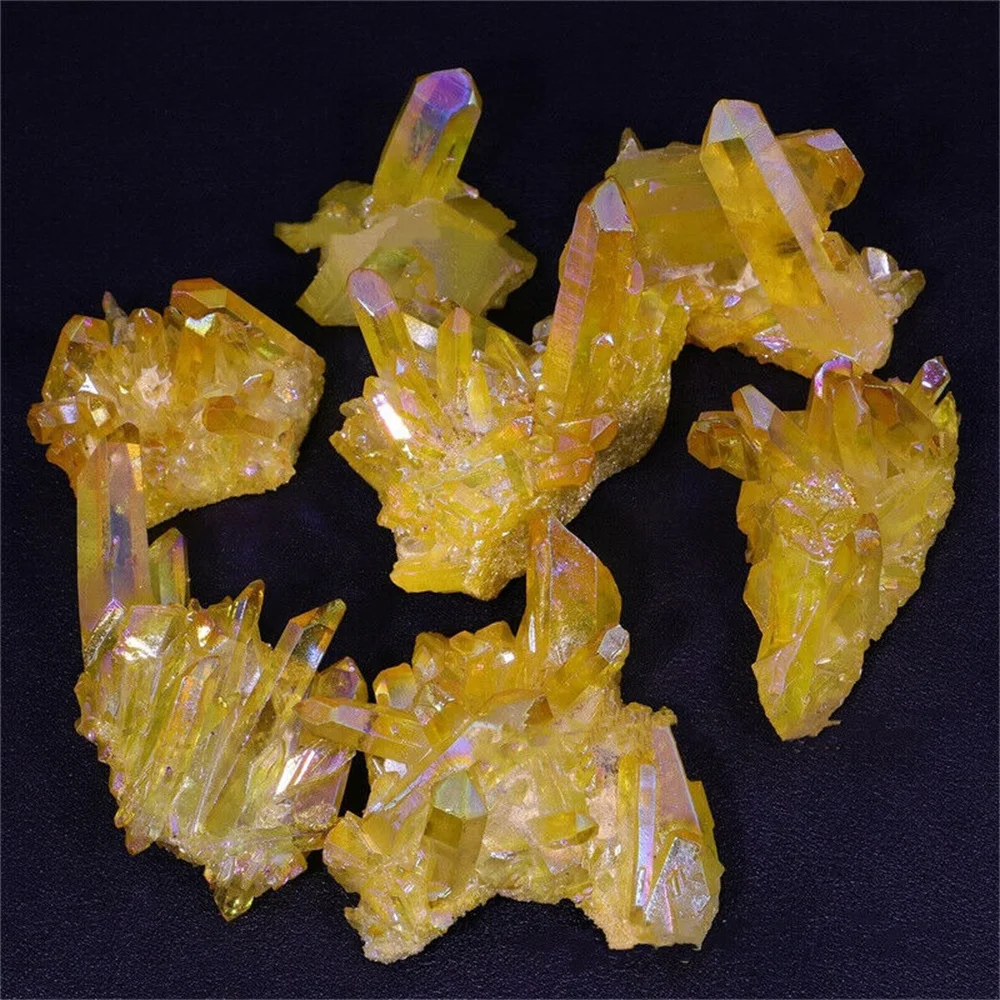 Natural Healing Gemstone Crystal Irregular Electroplating Yellow  Aura Quartz Crystals Cluster Raw Stone Hand craft Deco 6