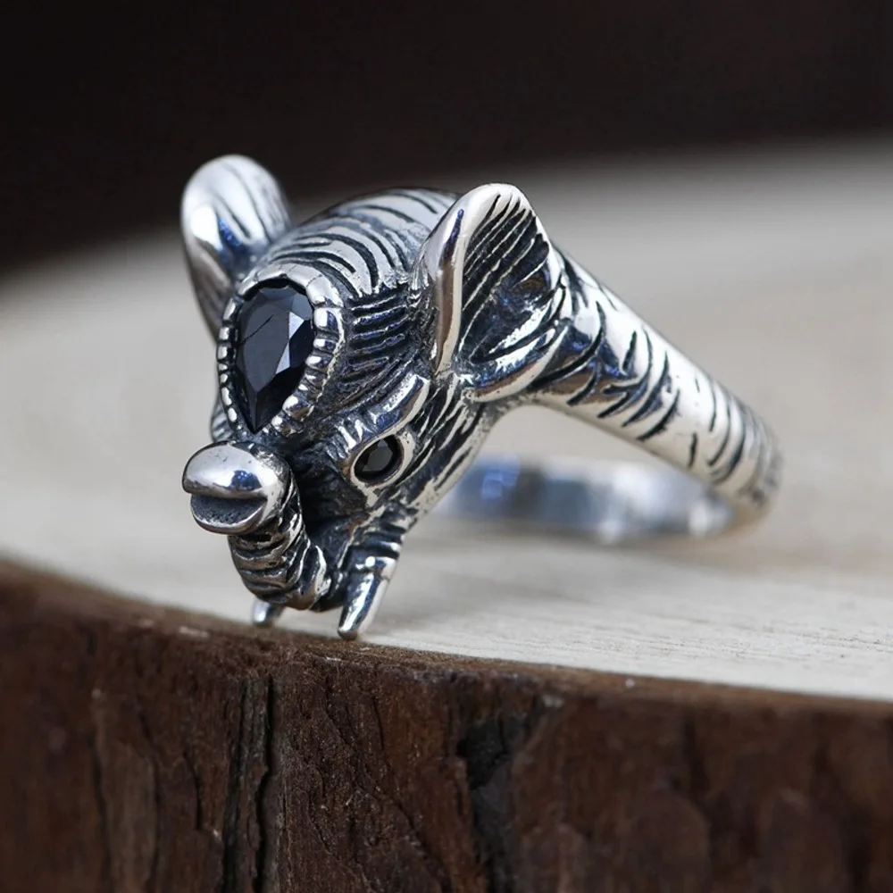 

Real Solid 925 Sterling Silver Band Women Gift Lucky Carved Unique Elephant Ring 6.5g