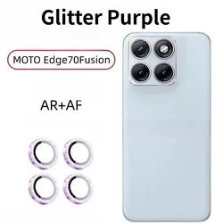 Luxury Diamond Glitter HD Glass Lens Protector with Metal Ring - Edge 70 (Glitter Purple)