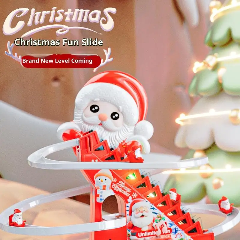 1Set Christmas Santa Snowman Electric Coaster Toy -Light & Music Stair Slide Track Activity Holiday Decoration for Boys Girls
