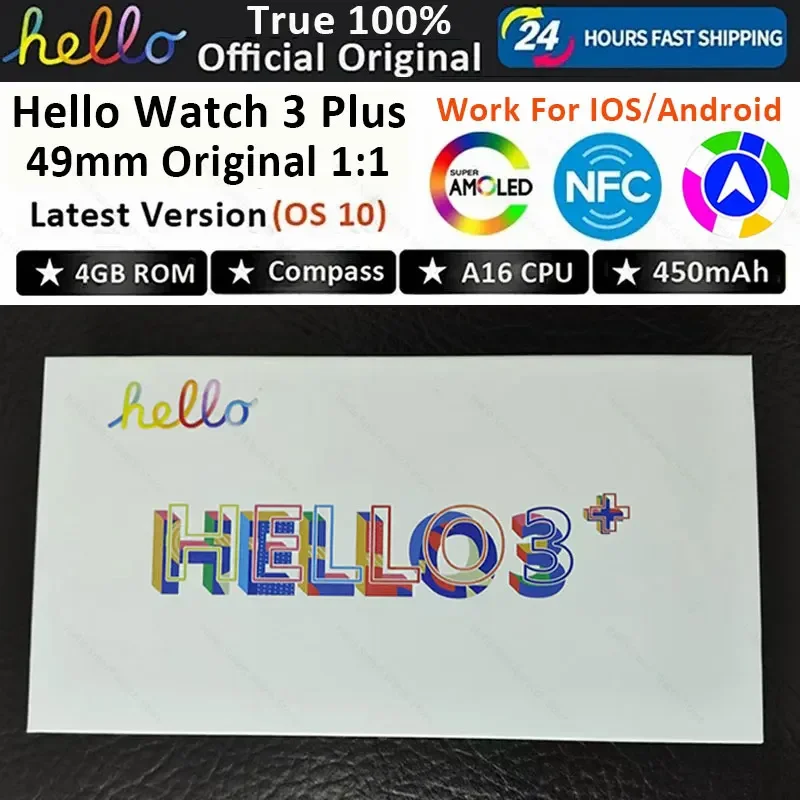 

Новинка, оригинальные Смарт-часы Hello Watch 3 Plus, 49 мм, HD, AMOLED, 4G ROM, стандартный компас, часы с Bluetooth, Смарт-часы для мужчин и женщин