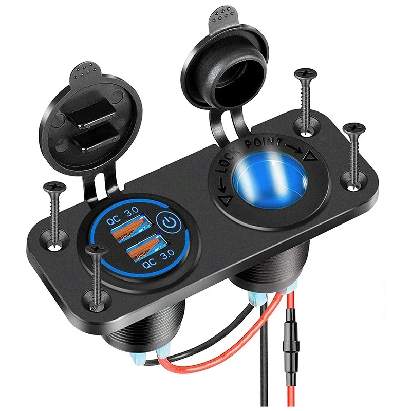 QC 3.0 Car Charger Socket with Touch Switch Cigarette Lighter Outlet Splitter Dual USB Charger