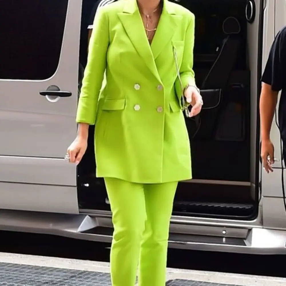 2022 Autumn and Winter  Fluorescent green Long-sleeved Women's Casual Suit Outerwear Two-piece Suit спортивный костюм женск спортивный костюм из флиса эрик