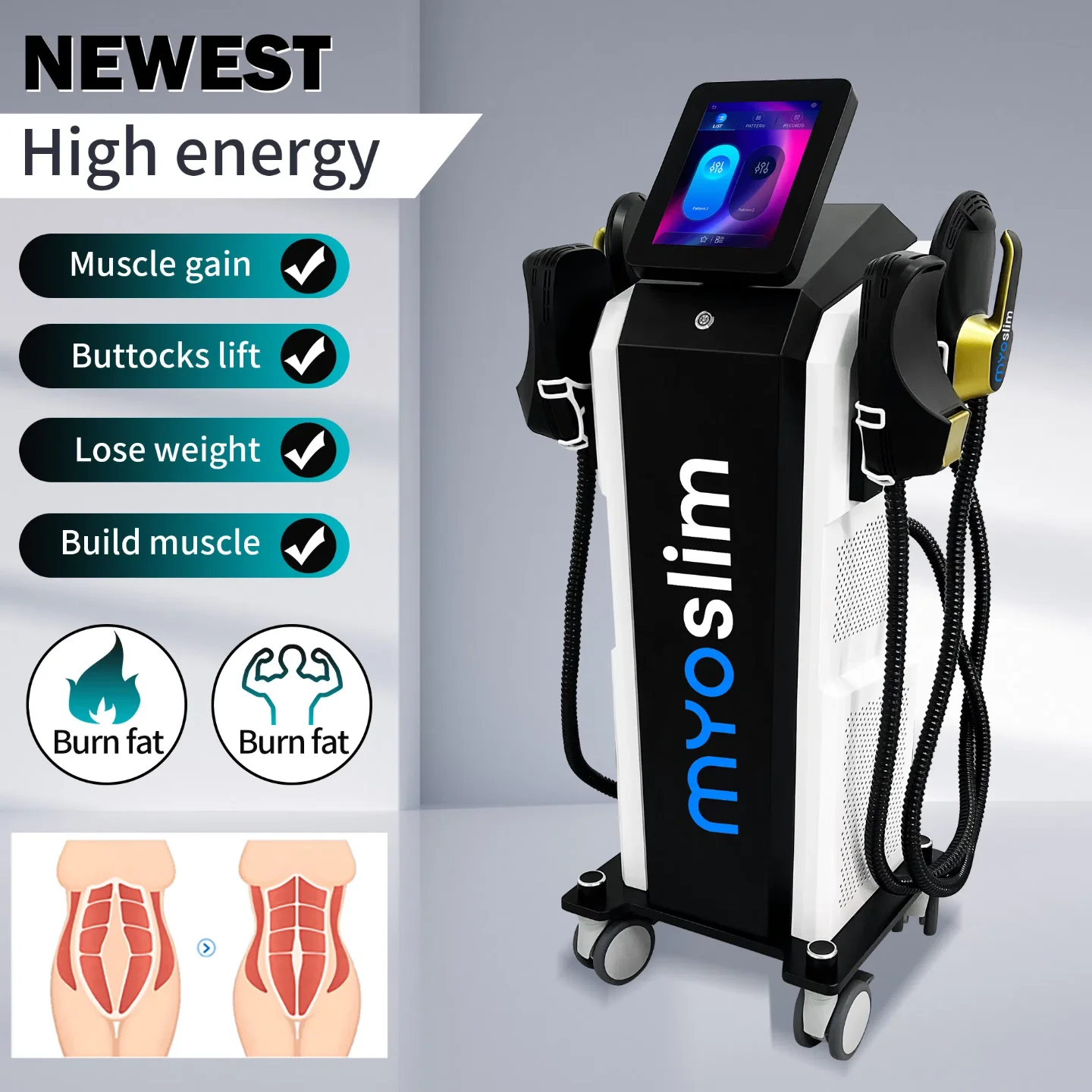 Máquina Profesional de Escultura Corporal RF MYOSLIM, Estimulador Muscular Eléctrico para Quemar Grasa y Adelgazar, 15 Tes, 6500W, 5 Manijas Neo