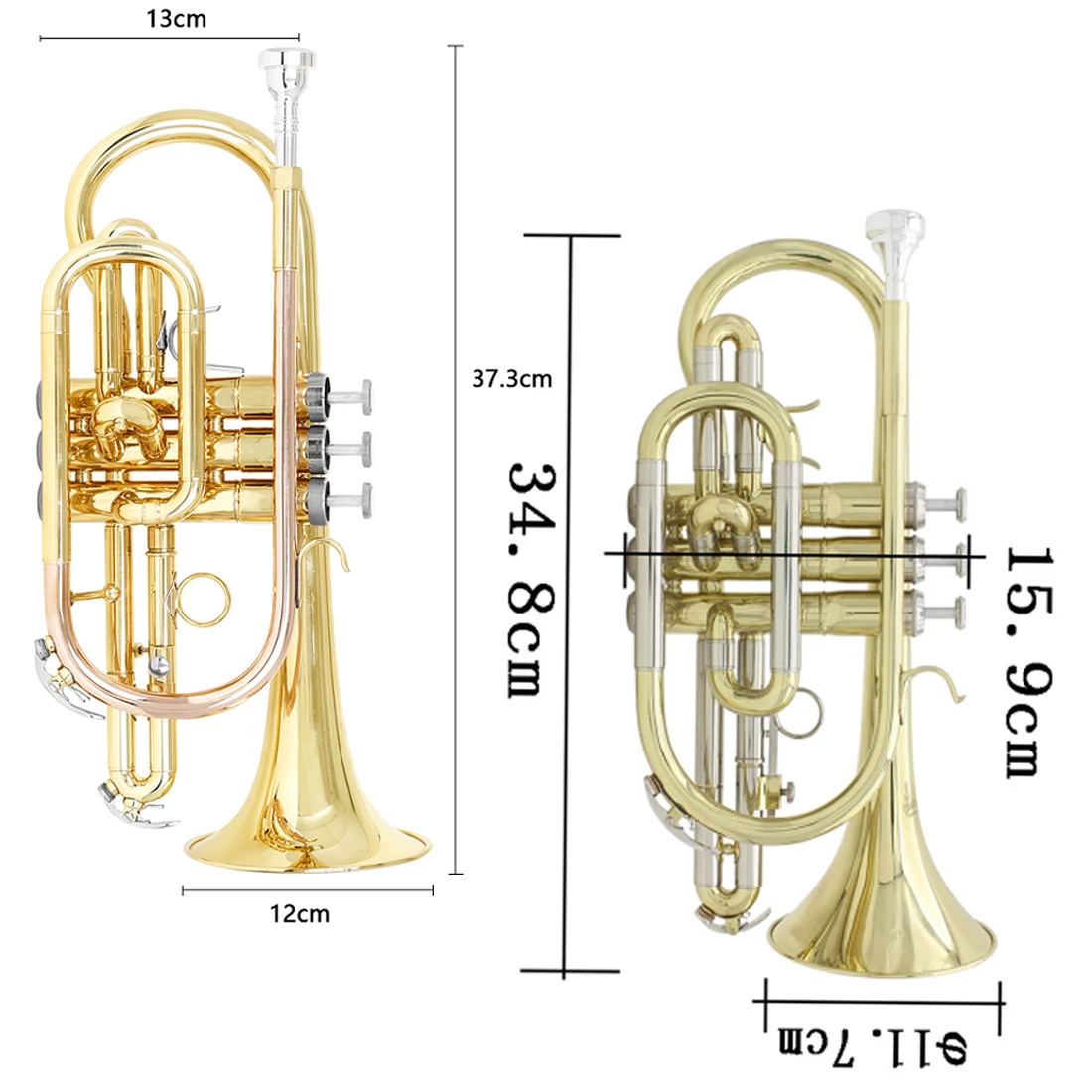 SLADE Pocket Trumpet Brass Bb Gold Lacquer Mini Trumpet with Mouthpiece Case Strap Gloves Cleaning Kit for Students Beginners