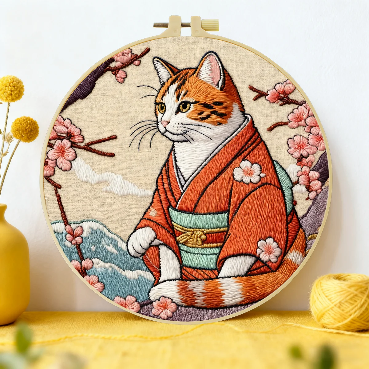 1 Stück 20X20CM/15X15CM 7,87/6,3 Zoll Katzen-Stickerei-Starter-Kit DIY-Kit DIY-Stickerei-Set für Anfänger Nähkunst