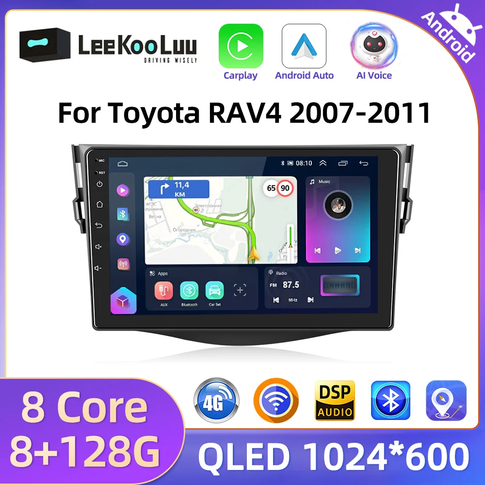 Leekooluu 8 + 128G Carplay Android Auto Radio Per Toyota Rav4 2007-2011 Car Multimedia Video Player 2 Din Autoradio 4G Gps Stereo