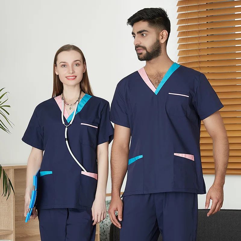 New patchwork Operating room surgical gown Unisex beauty salon clinic doctor work uniform short sleeved Nurse Scrub set overalls