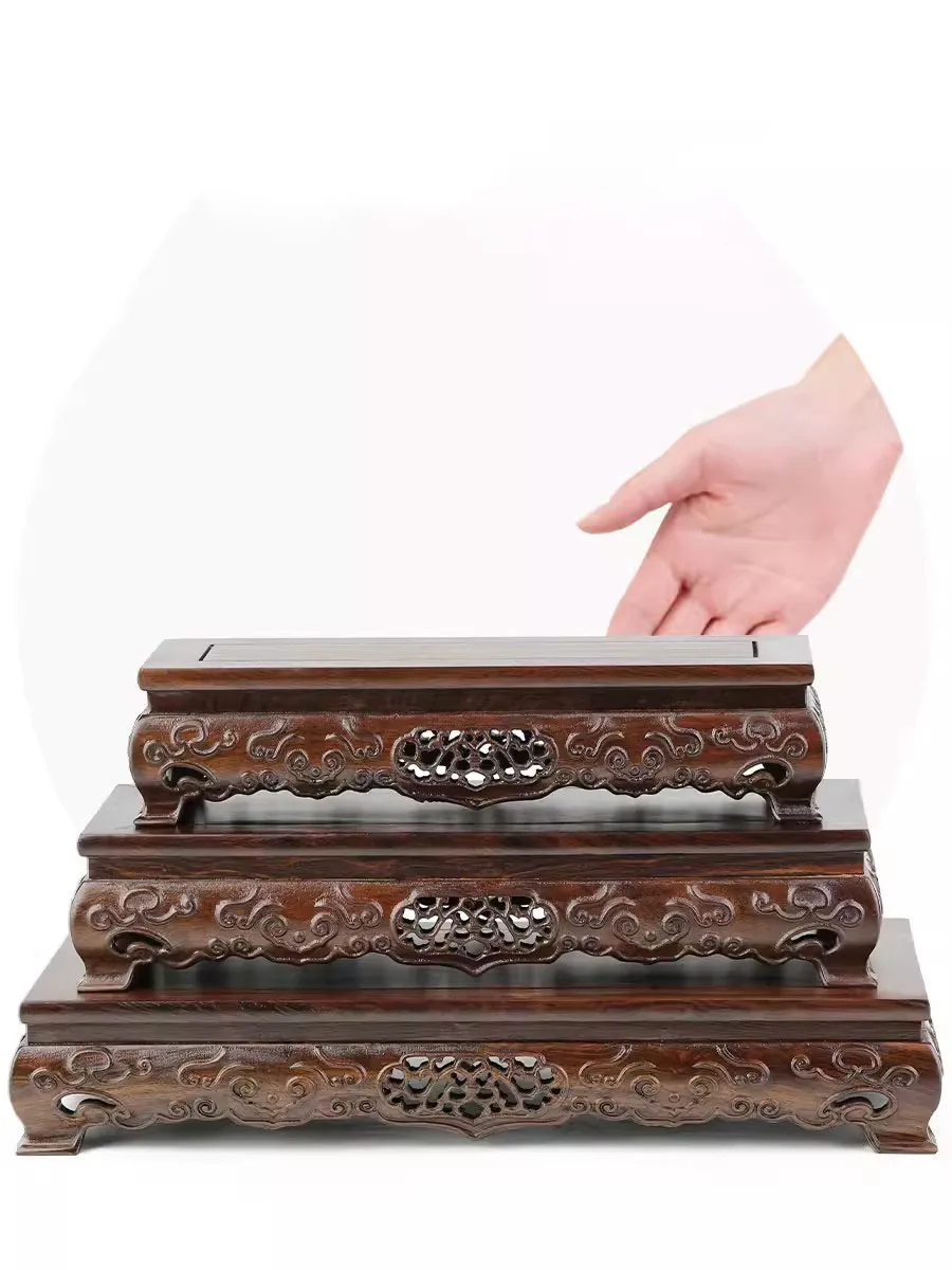 Redwood Square Solid Wood Flower Pot Base, Creative Carving, Multi-Functional, Household Table Decorations