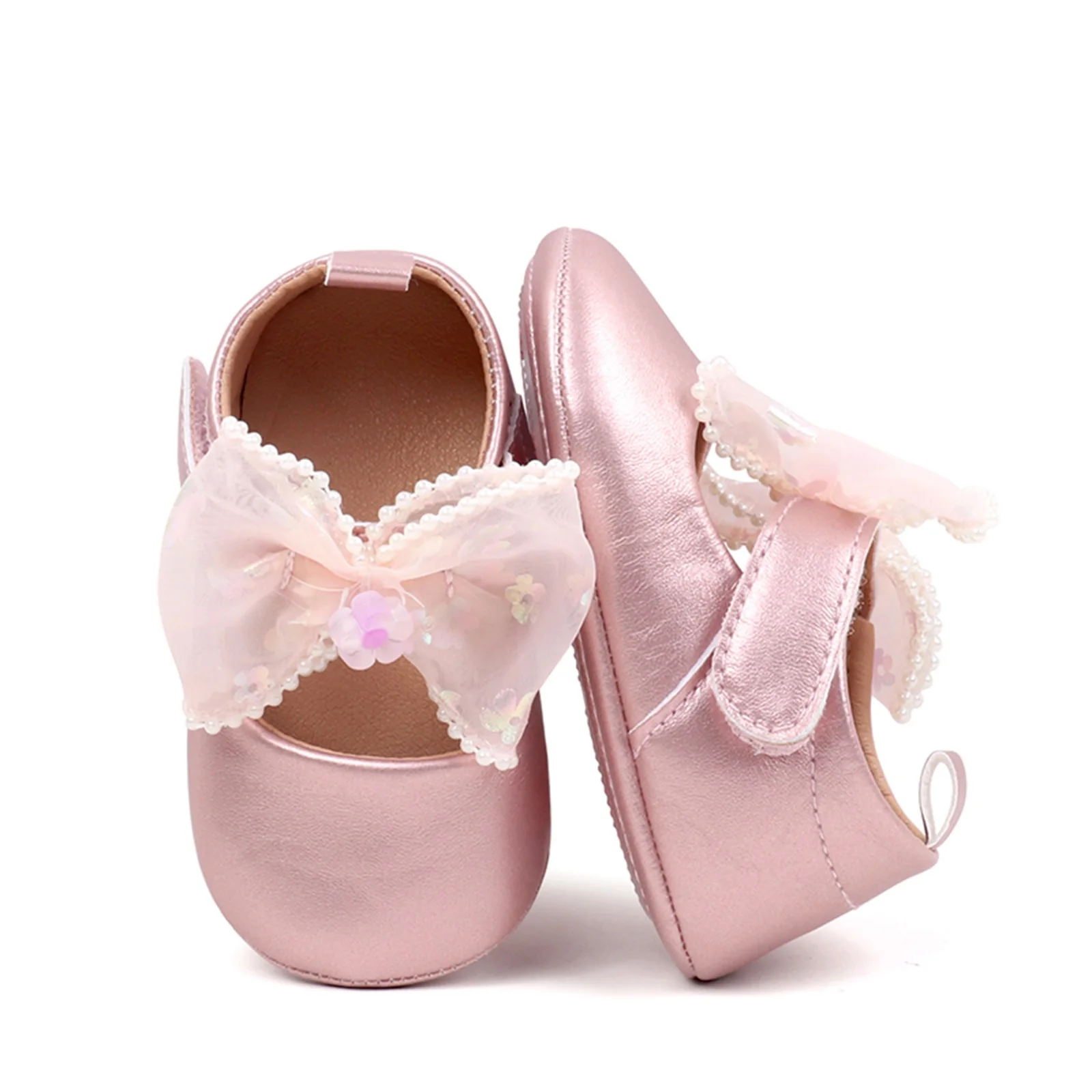 FOCUSNORM Baby Girls Mary Jane Shoes Princess Cute Bow Design Soft Non-Slip Infant Baby First Walking Shoes