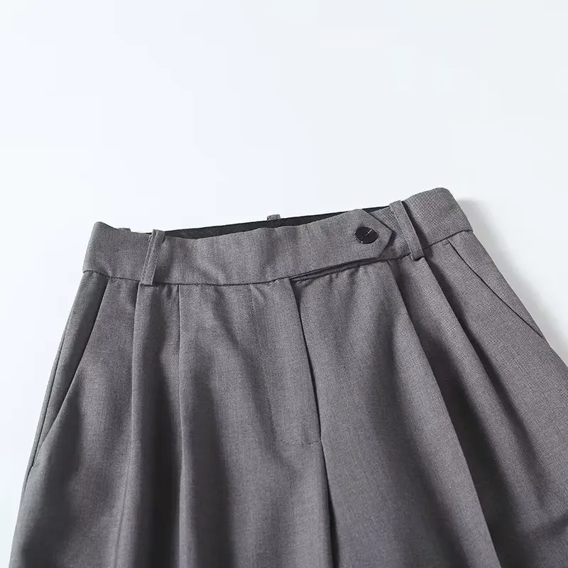 Withered French Lazy Light Boyfriend Style Gray Simple Suit Trousers Retro High Waist Loose Casual Pants For Women