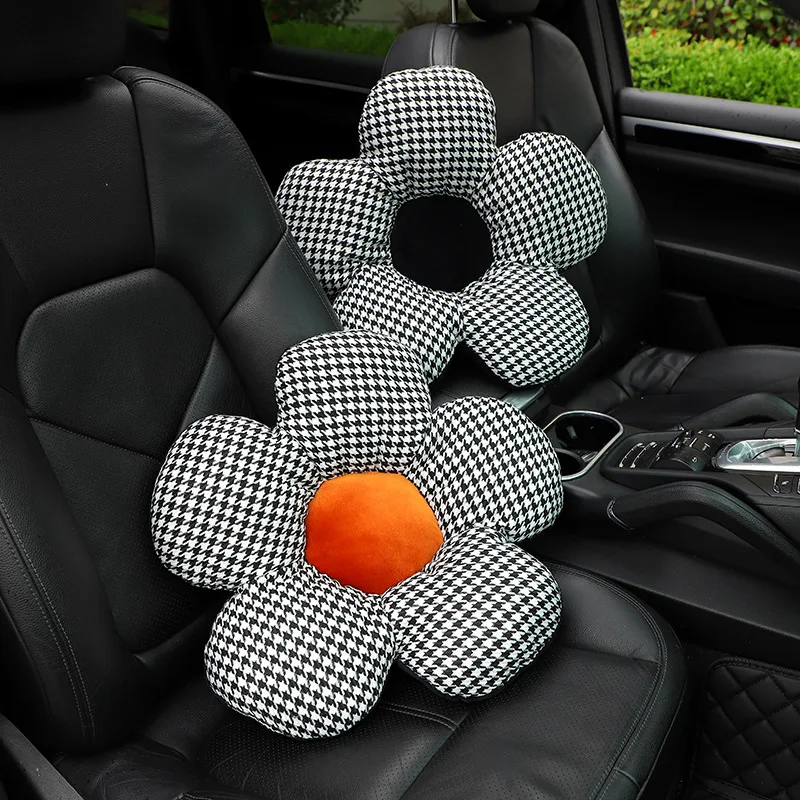 Oreiller de taille de voiture en forme de fleur classique, coussin de siège  de voiture en peluche douce, assistance de soutien lombaire, ornements