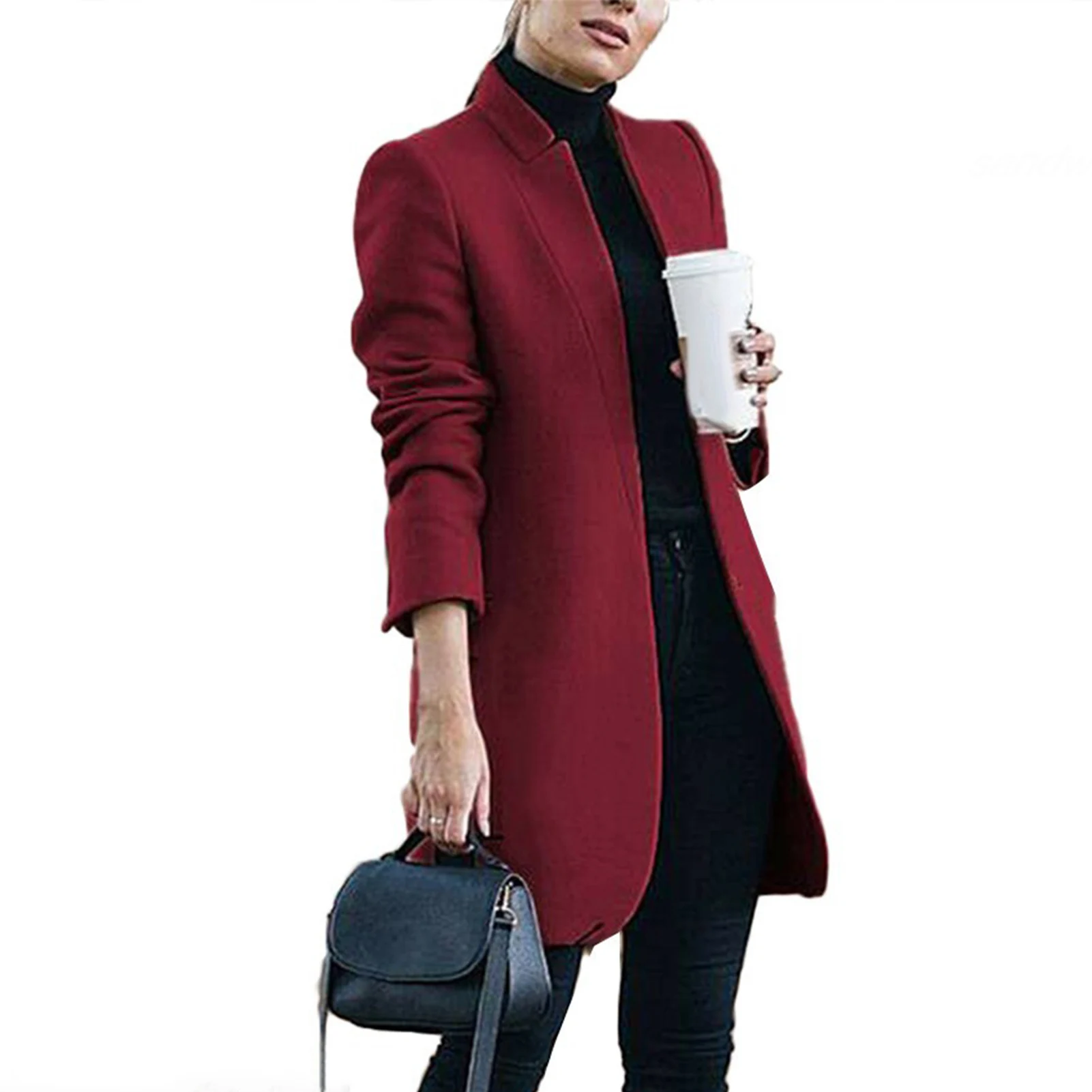 

European and American Fashion Solid Color Stand Collar Woolen Coat European and American Fashion Solid Color Stand Collar Woolen