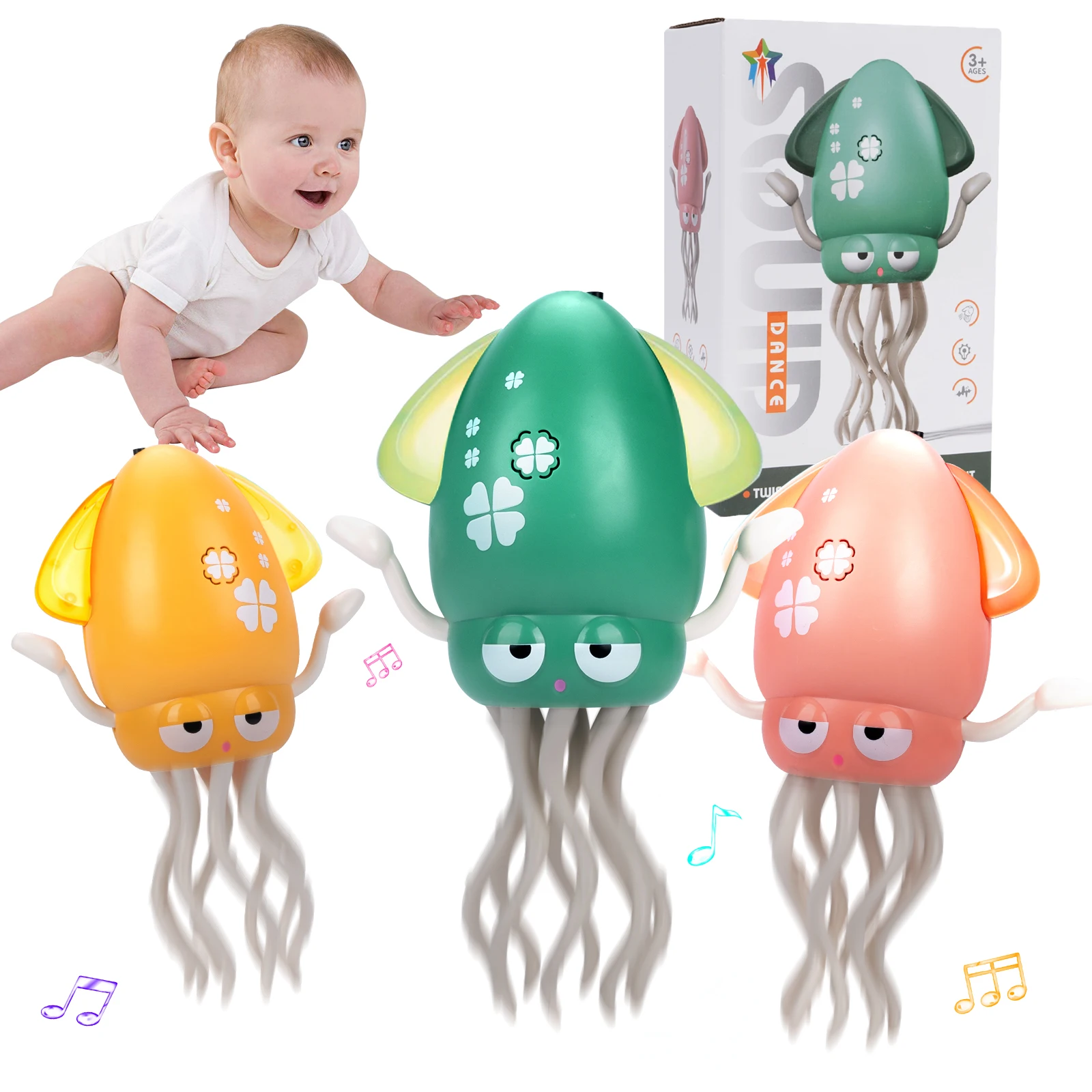 Dancing Squid Induction Lying Flat Squid with Music&Light Interactive Development Toys Kids Electronic Pet Toys Tummy Time Gifts