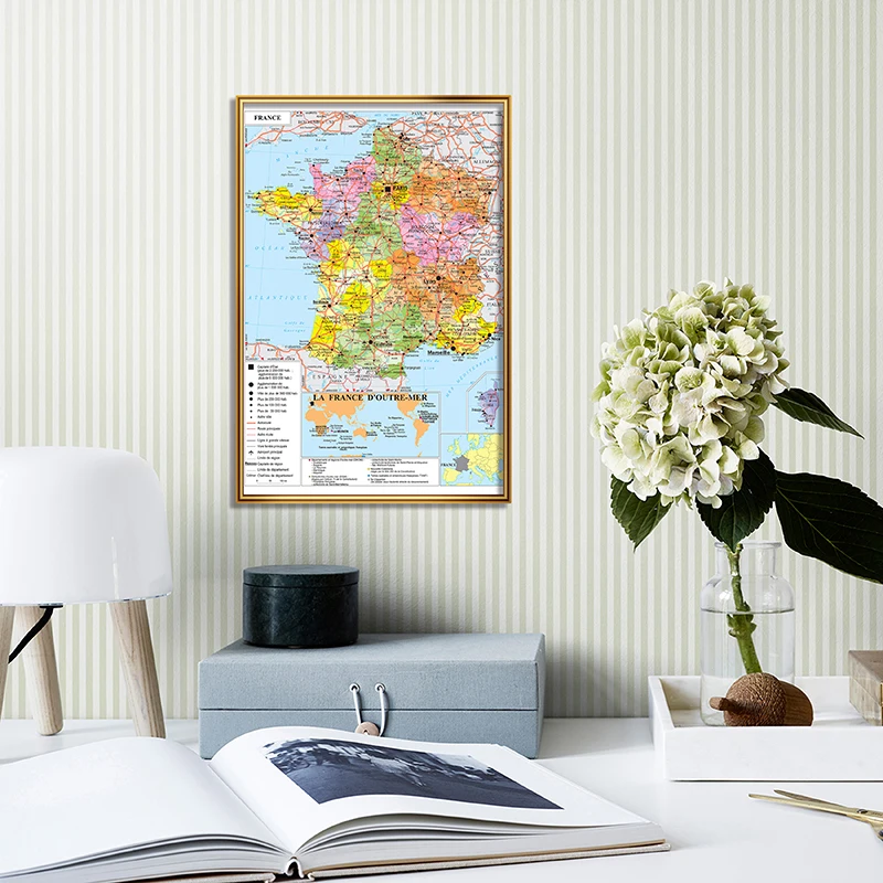 A2 42x59cm French Language Traffic Map of France Poster Large Art Wall Decor School Classroom Wall Decoration Supplies