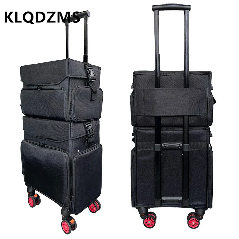 KLQDZMS New Ladies Large Capacity Oxford Cloth Suitcase with Wheels Rolling Professional Cosmetics Nails Makeup Luggage Bag